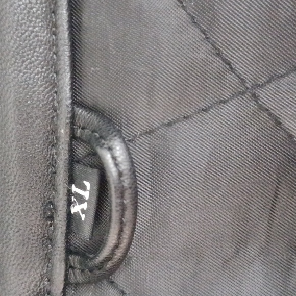 Mens Custom leather motorcycle jacket XL. Black w/ double cream white stripes. - Picture 4 of 9